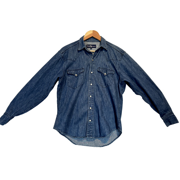 VTG Ralph Lauren Denim Shirt Sz 8 Western Rodeo Pearl Snap Rodeo Made in the USA - Picture 1 of 16